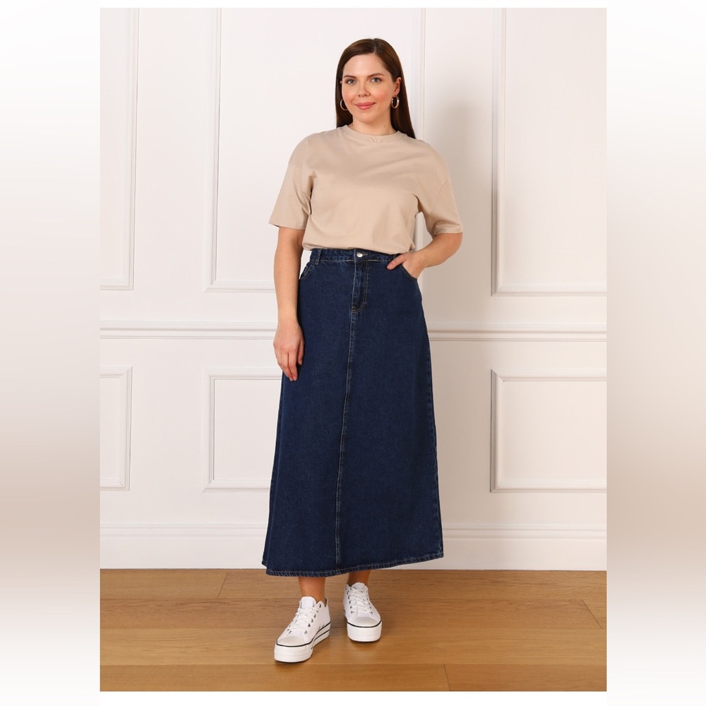 Plus size denim skirt dark indigo